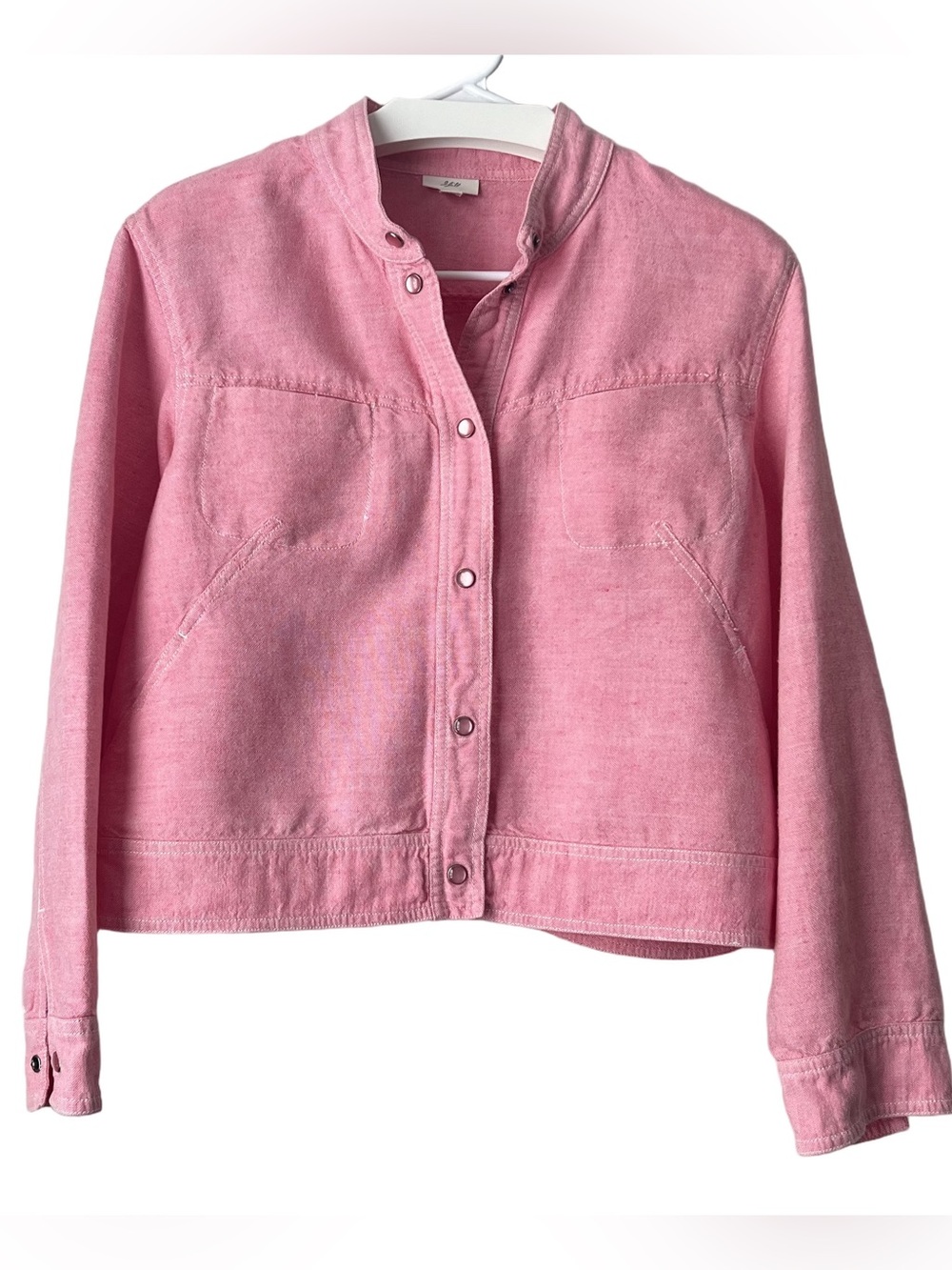 J.Jill Linen Blend Cropped Jacket L Petite Pink Snap Front